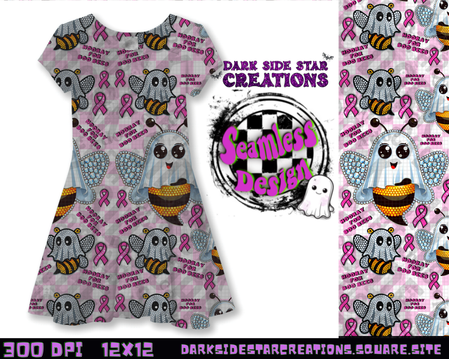 Hooray For Boo-Bees Seamless Design PNG | 300 DPI | 12X12 | Seamless | PNG | Digital Files Only (2 Sizes Included)