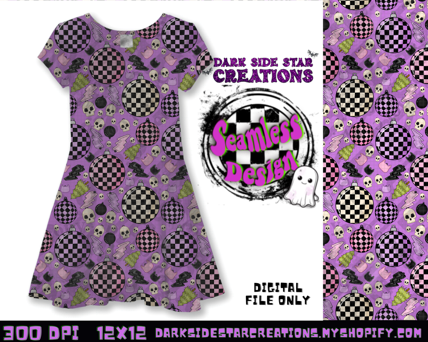 Emo Christmas Seamless Purple Designs PNG | 300 DPI | 12X12 | Seamless | PNG | Digital Files Only ( 3 Sizes Included)