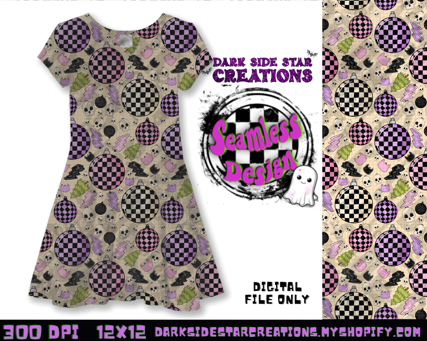 Emo Christmas Seamless Cream Designs PNG | 300 DPI | 12X12 | Seamless | PNG | Digital Files Only ( 3 Sizes Included)