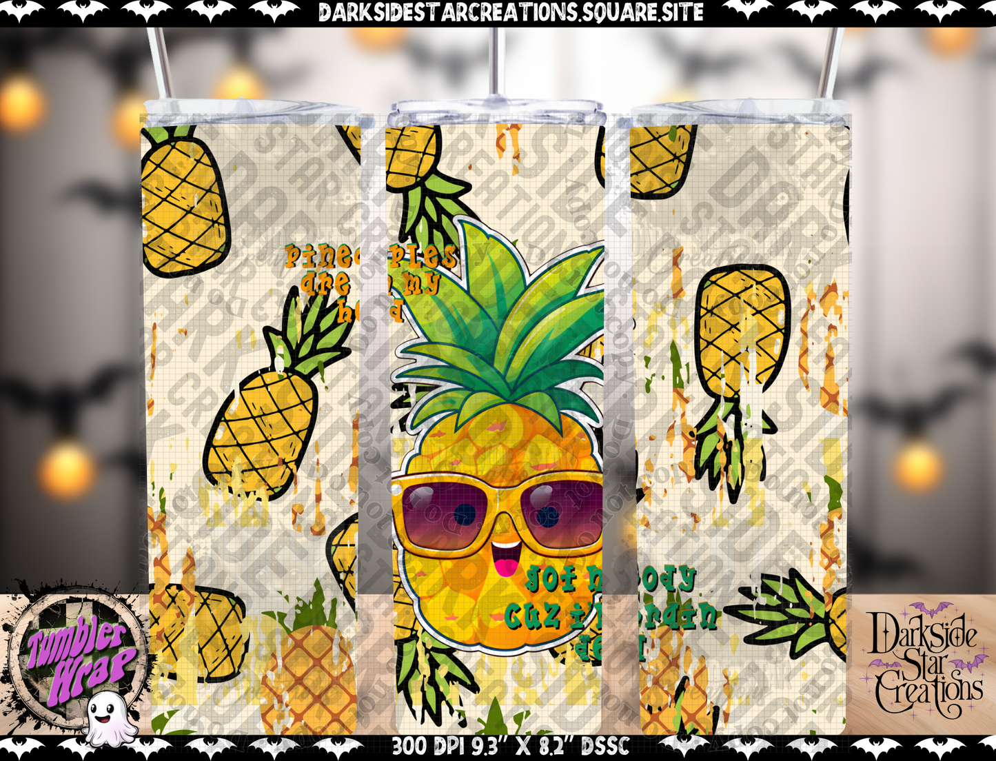 Pineapples Are In My Head Glass Animals Tumbler Wrap Design PNG | 300 DPI | Tumbler Wrap | PNG | Digital Files Only (2 Versions Included)