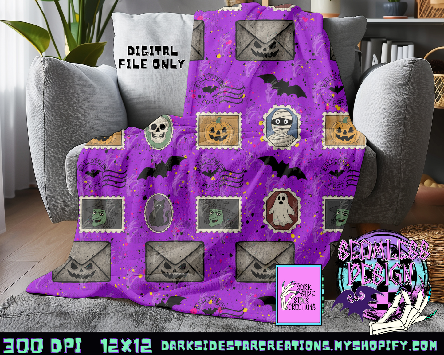 Ghoul Mail Seamless Design PNG | 300 DPI | 12X12 | Seamless | PNG | Digital Files Only (2 sizes included)