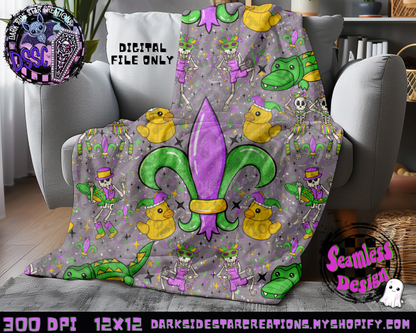 Skellie Mardi Gras Grunge Seamless Design PNG | 300 DPI | 12X12 | Seamless | PNG | Digital Files Only (1)