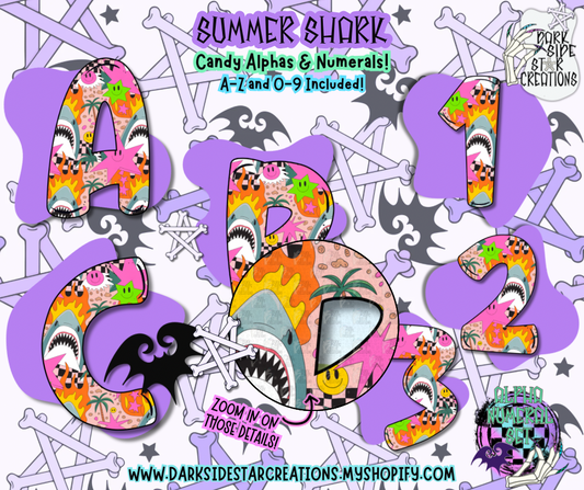 Summer Shark Alpha/Numeral Set | 300 DPI | Transparent PNG | Alpha Numeral Set| A-Z Included | Uppercase | 0-9 Included | (36 Included)
