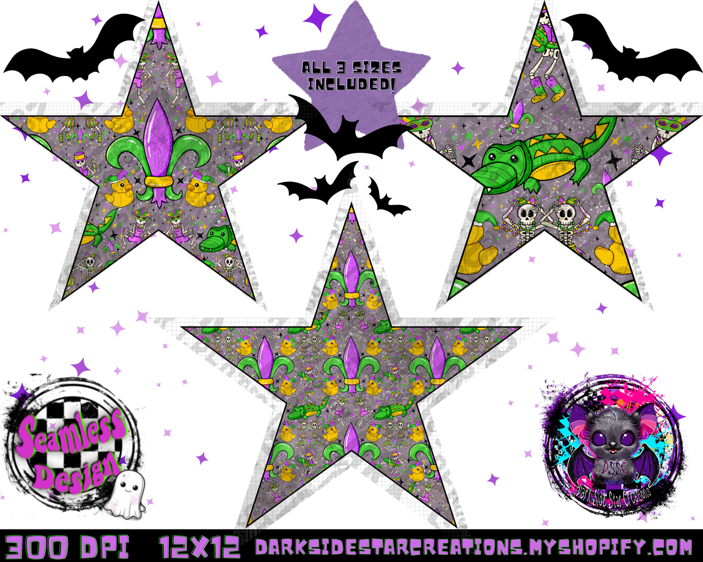 Skellie Mardi Gras Grunge Seamless Design PNG | 300 DPI | 12X12 | Seamless | PNG | Digital Files Only (1)