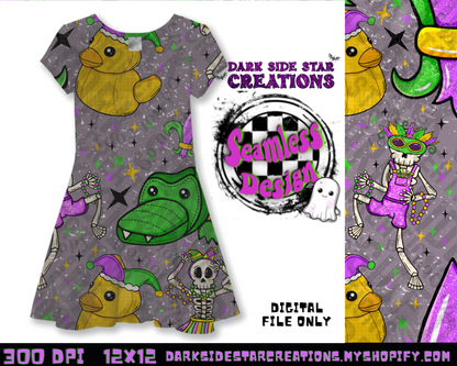 Skellie Mardi Gras Grunge Seamless Design PNG | 300 DPI | 12X12 | Seamless | PNG | Digital Files Only (1)