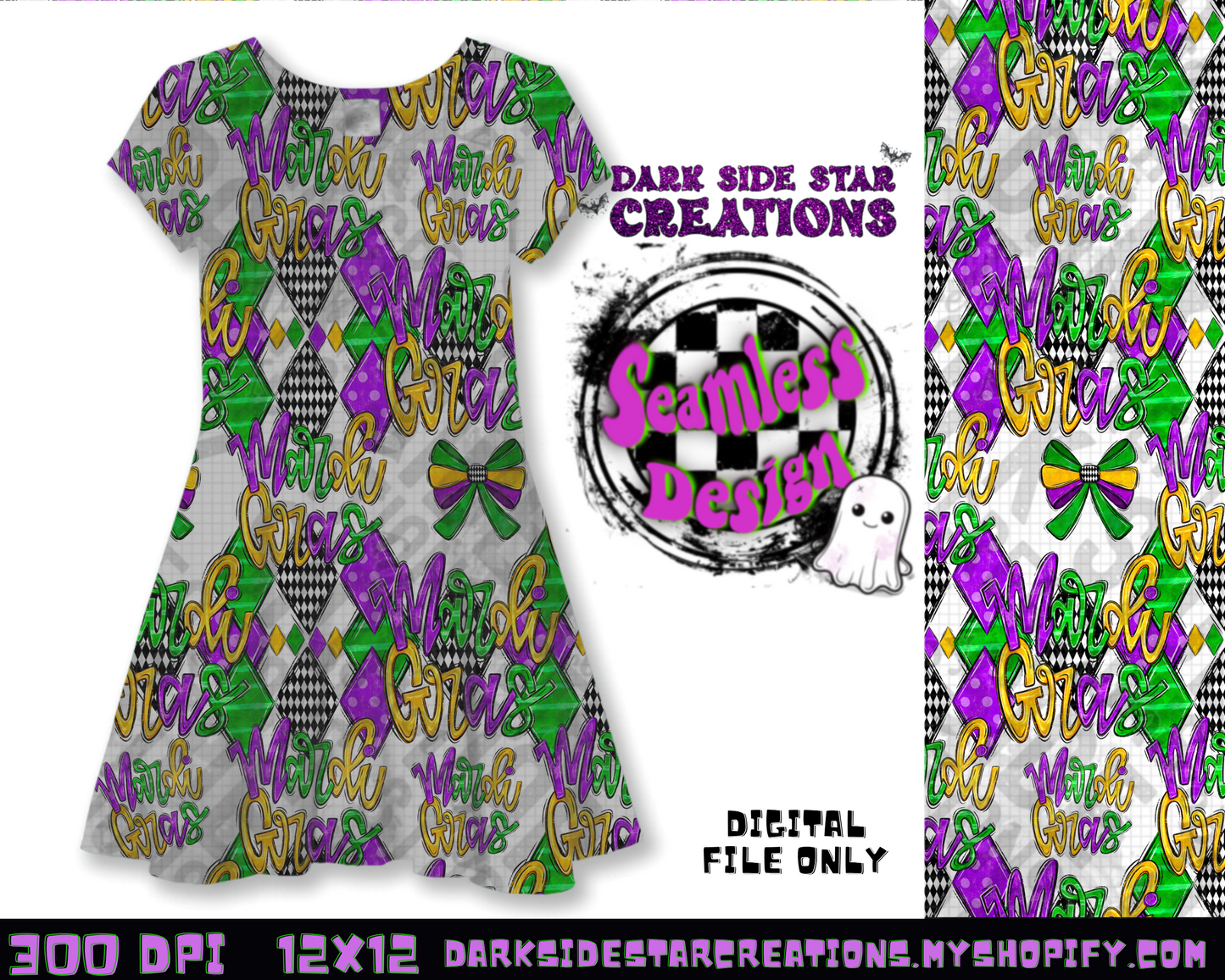 Mardi Gras Seamless  Transparent Design PNG | 300 DPI | 12X12 | Seamless | PNG | Digital Files Only (1)