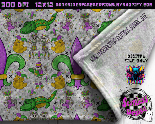 Skellie Mardi Gras Transparent Seamless Design PNG | 300 DPI | 12X12 | Seamless | PNG | Digital Files Only (1)