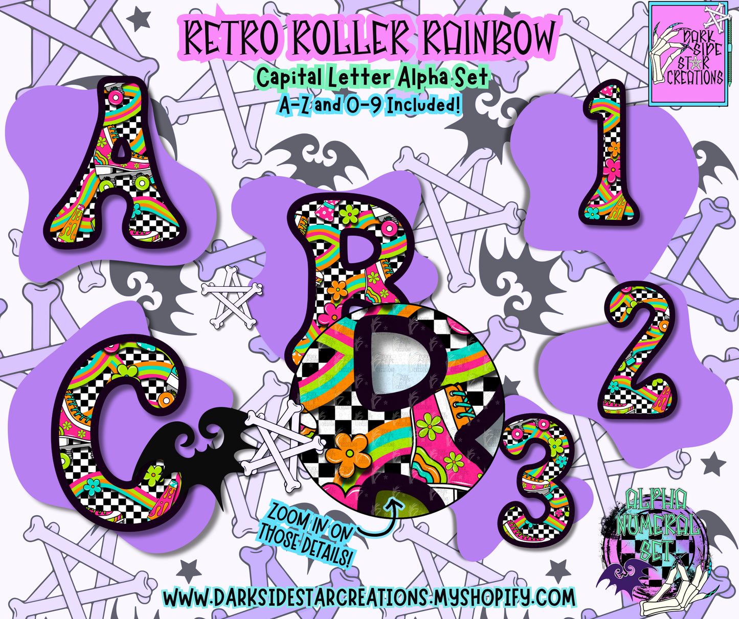 Retro Roller Rainbow Alpha/Numeral Set | 300 DPI | Transparent PNG | Alpha Numeral Set| A-Z Included | Uppercase | 0-9 Included | (36 Included)