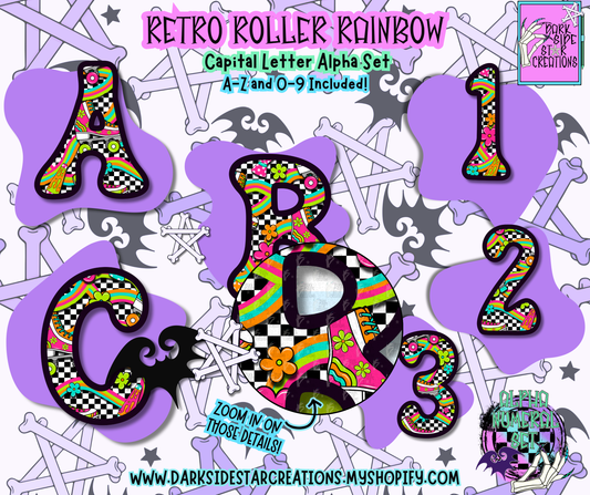 Retro Roller Rainbow Alpha/Numeral Set | 300 DPI | Transparent PNG | Alpha Numeral Set| A-Z Included | Uppercase | 0-9 Included | (36 Included)