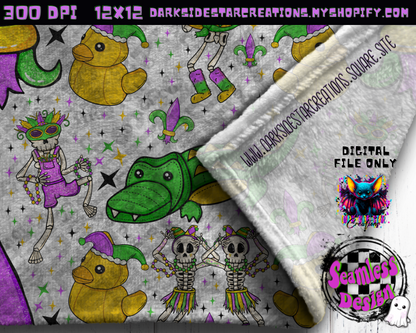 Skellie Mardi Gras Transparent Seamless Design PNG | 300 DPI | 12X12 | Seamless | PNG | Digital Files Only (1)