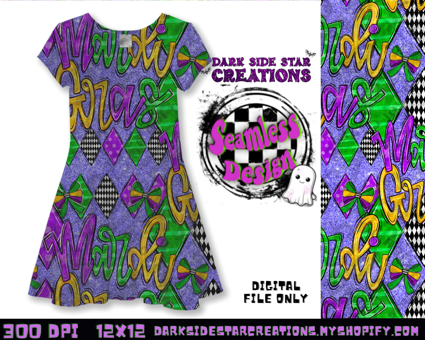 Mardi Gras Seamless Plain Design PNG | 300 DPI | 12X12 | Seamless | PNG | Digital Files Only (1)