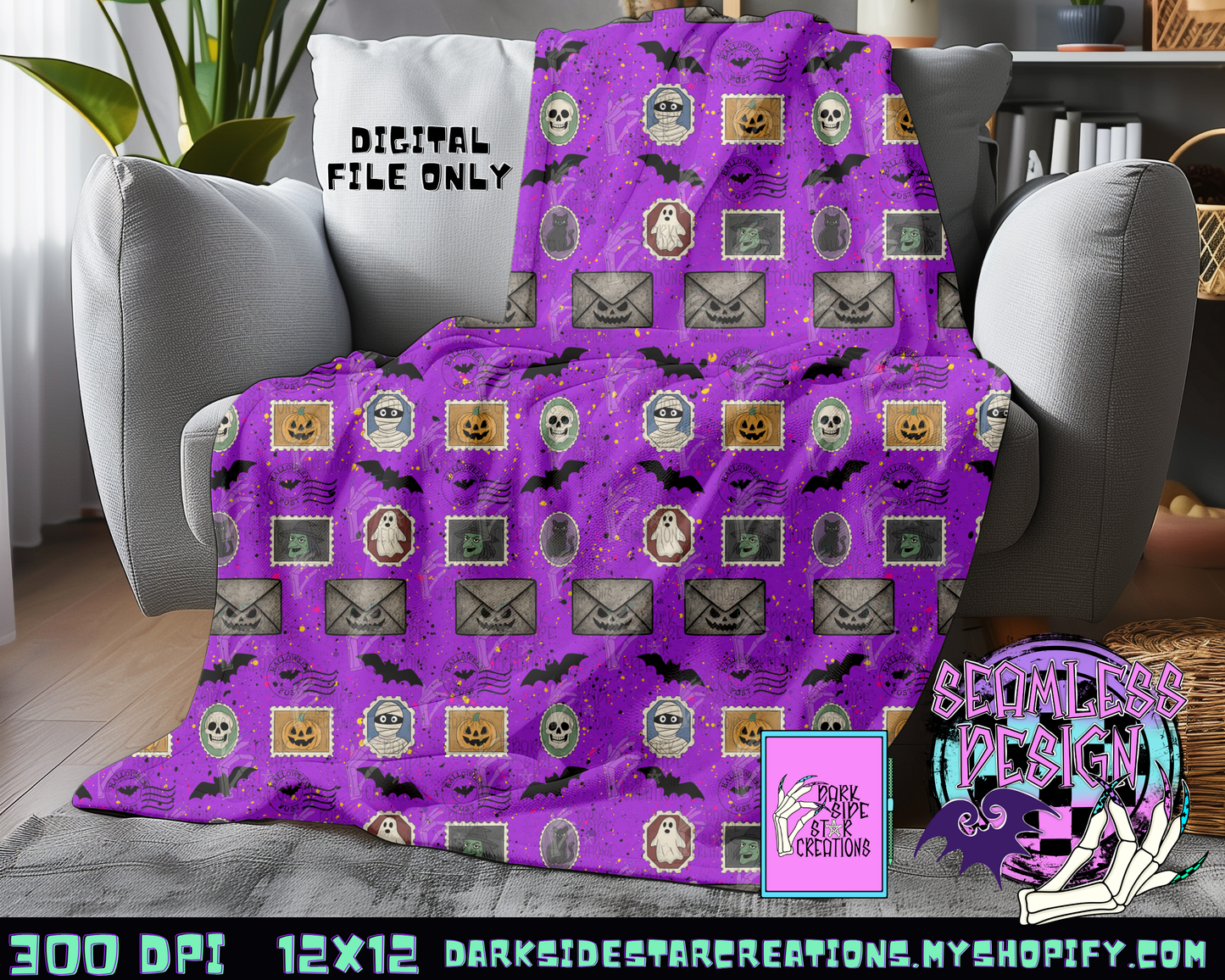 Ghoul Mail Seamless Design PNG | 300 DPI | 12X12 | Seamless | PNG | Digital Files Only (2 sizes included)