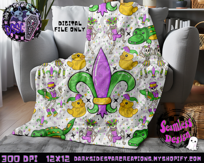 Skellie Mardi Gras Transparent Seamless Design PNG | 300 DPI | 12X12 | Seamless | PNG | Digital Files Only (1)