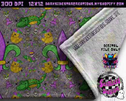 Skellie Mardi Gras Grunge Seamless Design PNG | 300 DPI | 12X12 | Seamless | PNG | Digital Files Only (1)