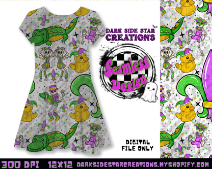 Skellie Mardi Gras Transparent Seamless Design PNG | 300 DPI | 12X12 | Seamless | PNG | Digital Files Only (1)