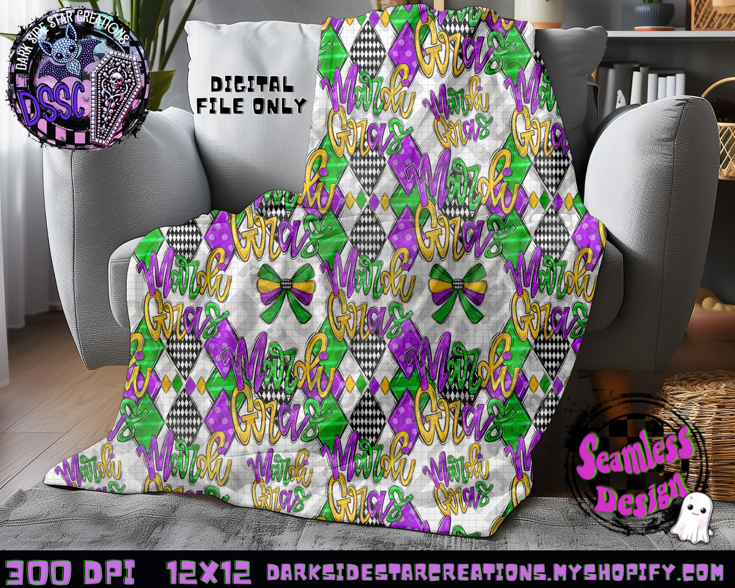 Mardi Gras Seamless  Transparent Design PNG | 300 DPI | 12X12 | Seamless | PNG | Digital Files Only (1)