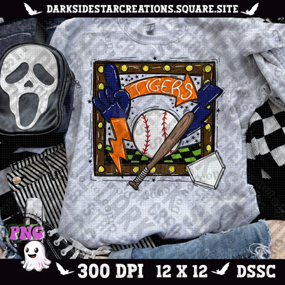 Sporty Baseball Frame Tigers PNG | 300 DPI | PNG | Digital File Only (1)