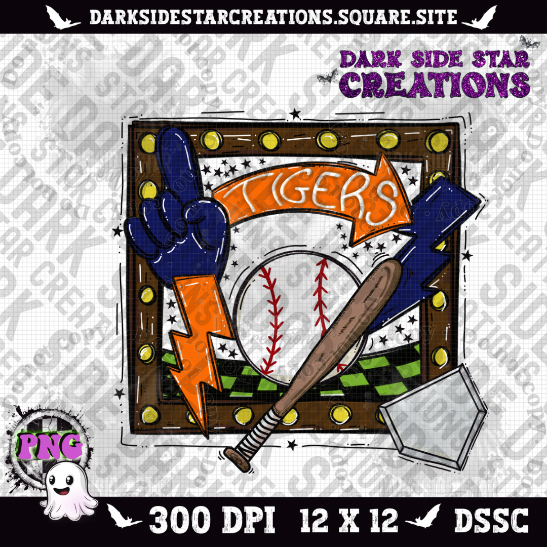 Sporty Baseball Frame Tigers PNG | 300 DPI | PNG | Digital File Only (1)