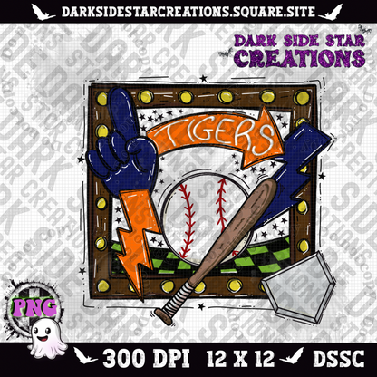 Sporty Baseball Frame Tigers PNG | 300 DPI | PNG | Digital File Only (1)