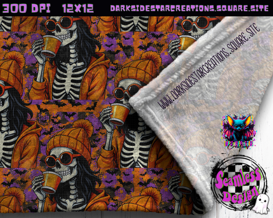 Fall Skellie Day Seamless Design PNG | 300 DPI | 12X12 | Seamless | PNG | Digital Files Only (1)