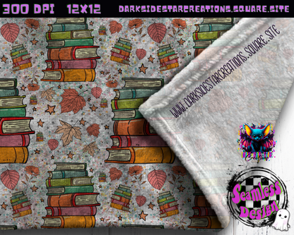 Books & Leaves Autumn Vibes Seamless Design PNG | 300 DPI | Seamless | 12X12 | PNG | Digital File Only (1)