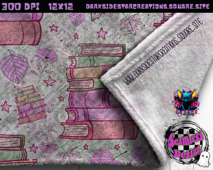 Pinkish Books & Leaves Seamless Design PNG | 300 DPI | Seamless | 12X12 | PNG | Digital File Only (1)