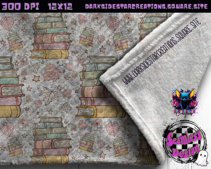Books & Leaves Seamless Design PNG | 300 DPI | Seamless | 12X12 | PNG | Digital Files Only (3 Sizes included)