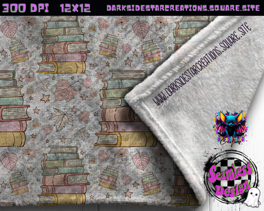 Books & Leaves Seamless Design PNG | 300 DPI | Seamless | 12X12 | PNG | Digital Files Only (3 Sizes included)