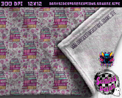 Pinky Books & Leaves Seamless Design PNG | 300 DPI | Seamless | 12X12 | PNG | Digital File Only (1)