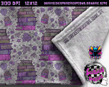 Purple Books & Leaves Seamless Design PNG | 300 DPI | Seamless | 12X12 | PNG | Digital File Only (1)