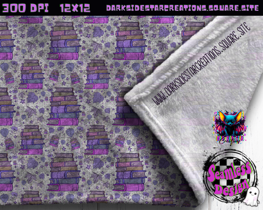 Purple Passion Books & Leaves Seamless Design PNG | 300 DPI | Seamless | 12X12 | PNG | Digital File Only (1)