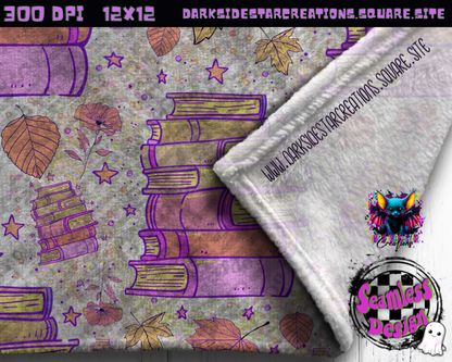 Purplish Books & Leaves Seamless Design PNG | 300 DPI | Seamless | 12X12 | PNG | Digital File Only (1)