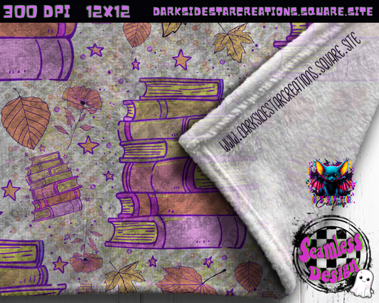 Purplish Books & Leaves Seamless Design PNG | 300 DPI | Seamless | 12X12 | PNG | Digital File Only (1)