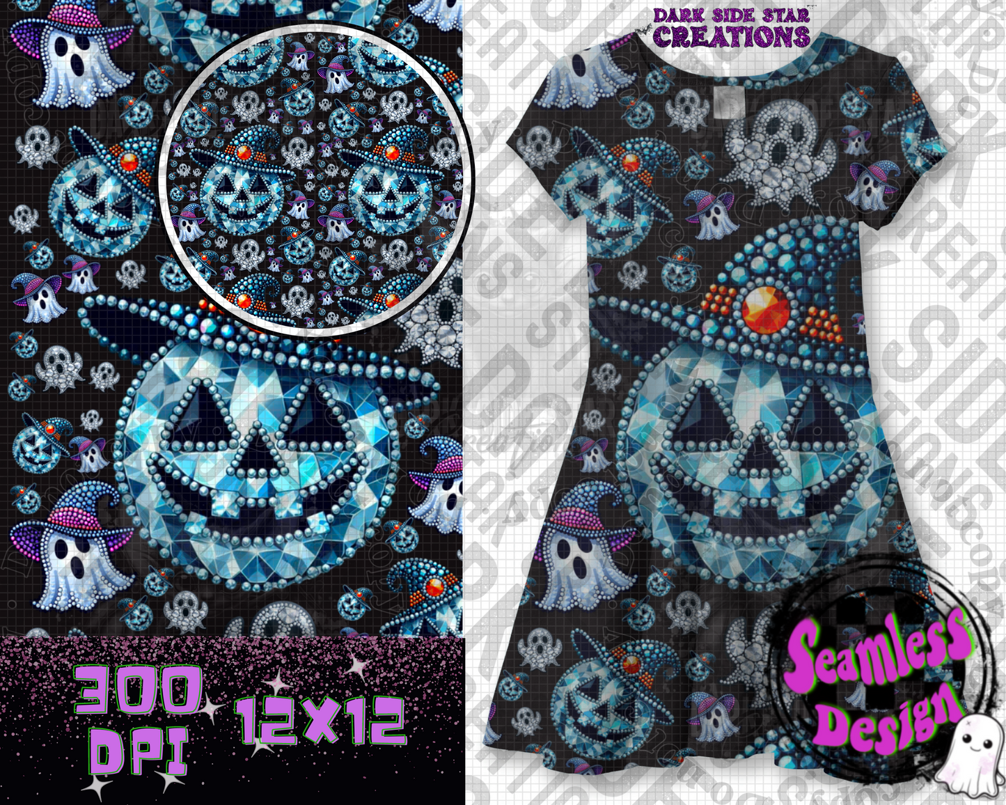 Boo-gie Bling Seamless Design PNG | 300 DPI | 12X12 | Seamless | PNG | Digital Files Only (2 Sizes Included))