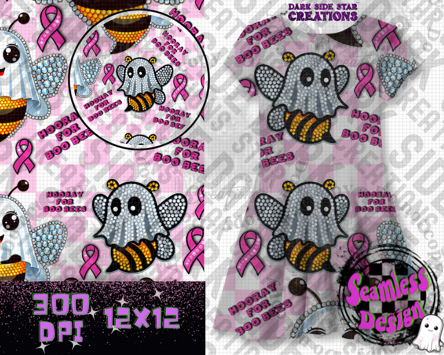 Hooray For Boo-Bees Seamless Design PNG | 300 DPI | 12X12 | Seamless | PNG | Digital Files Only (2 Sizes Included)