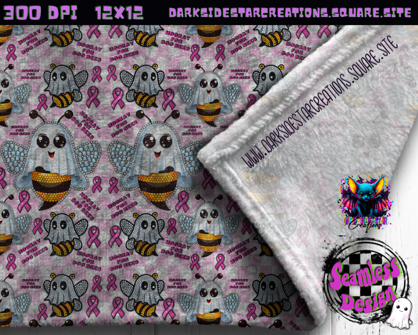 Hooray For Boo-Bees Seamless Design PNG | 300 DPI | 12X12 | Seamless | PNG | Digital Files Only (2 Sizes Included)