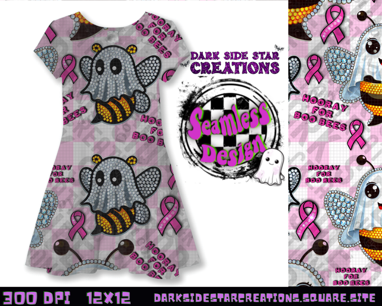 Hooray For Boo-Bees Seamless Design PNG | 300 DPI | 12X12 | Seamless | PNG | Digital Files Only (2 Sizes Included)