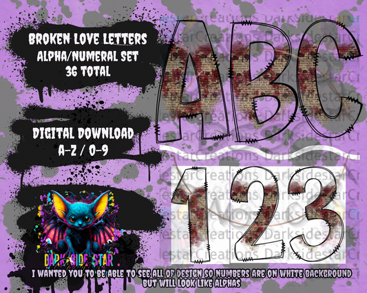 Broken Love Letters ALPHA/NUMERAL DIGITAL CREATION SET PNG SVG