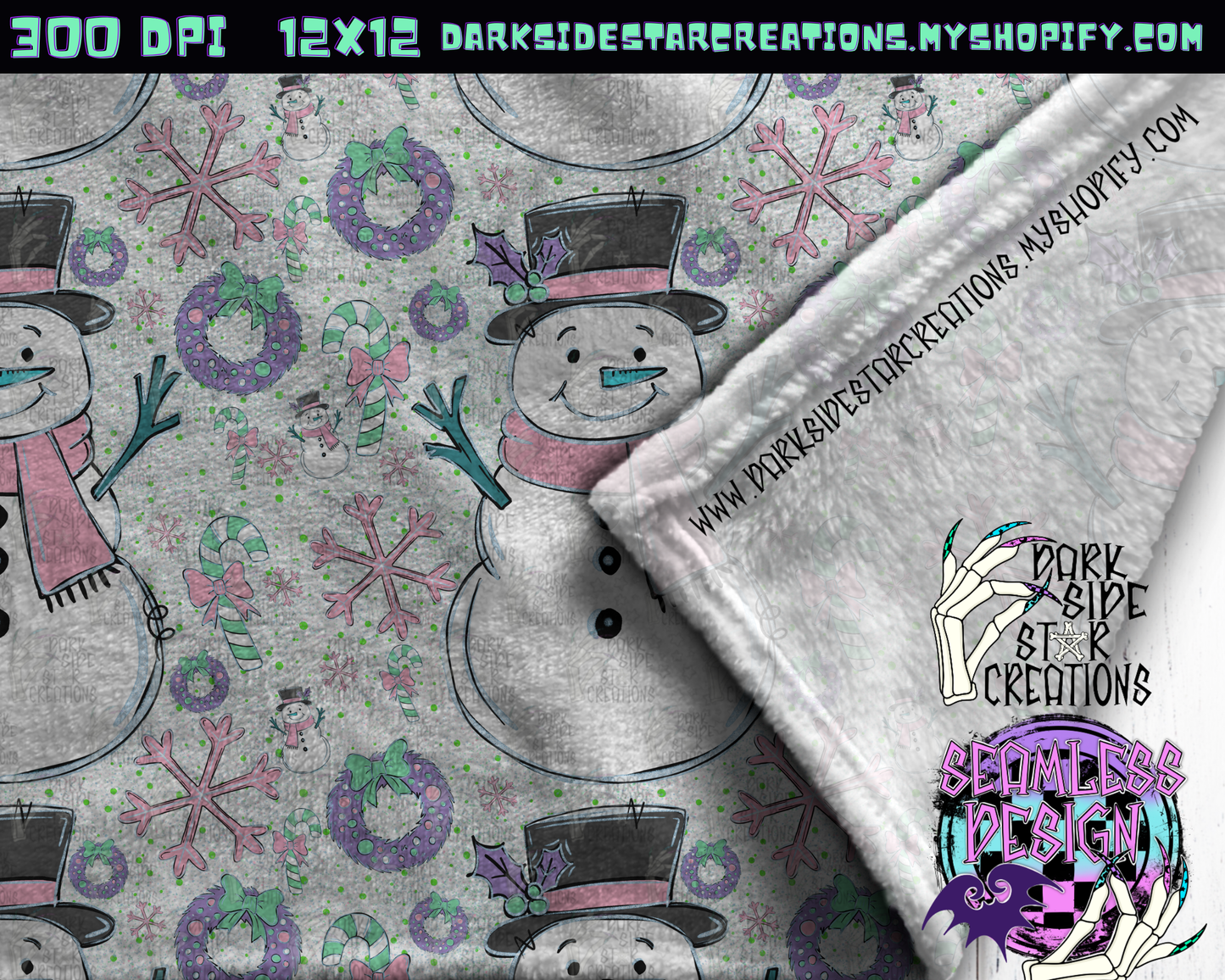 Pastel Snowman Seamless V2 Design PNG | 300 DPI | 12X12 | Seamless | PNG | Digital Files Only (1)