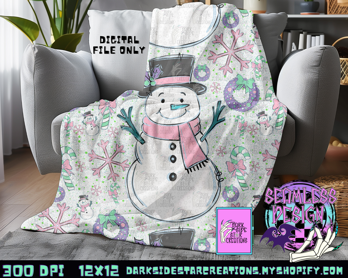 Pastel Snowman Seamless V2 Design PNG | 300 DPI | 12X12 | Seamless | PNG | Digital Files Only (1)