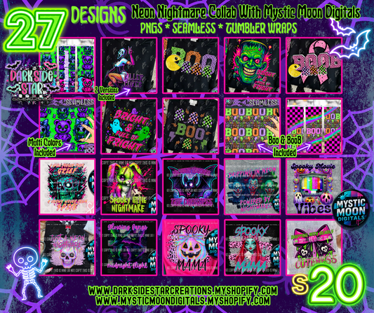 Neon Nightmares Collab With Mystic Moon Digitals | Collab | 300 DPI | PNG | Seamless | Tumbler Digital Files Only