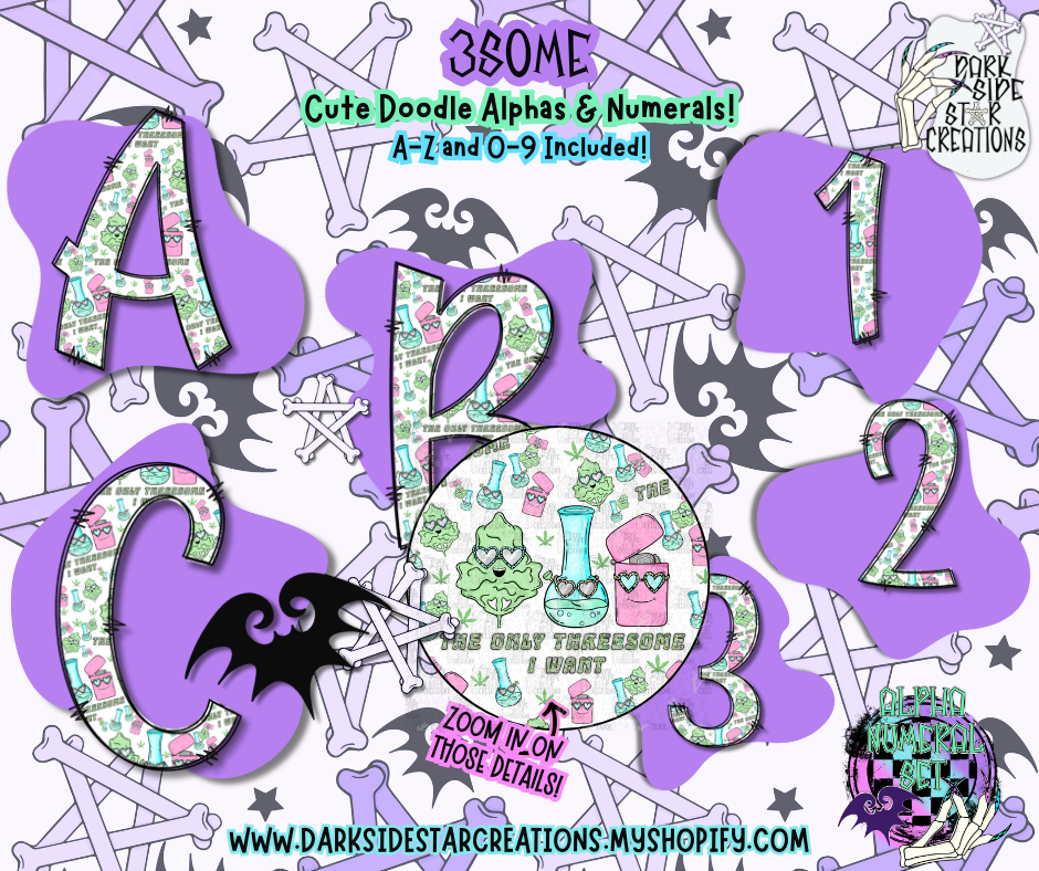 3Some Cute Doodle Alpha/Numeral Set | 300 DPI | Transparent PNG | Alpha Numeral Set| A-Z Included | Uppercase | 0-9 Included | (36 Included)