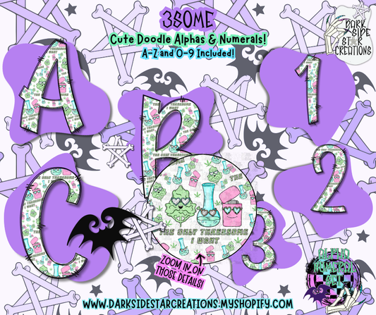 3Some Cute Doodle Alpha/Numeral Set | 300 DPI | Transparent PNG | Alpha Numeral Set| A-Z Included | Uppercase | 0-9 Included | (36 Included)