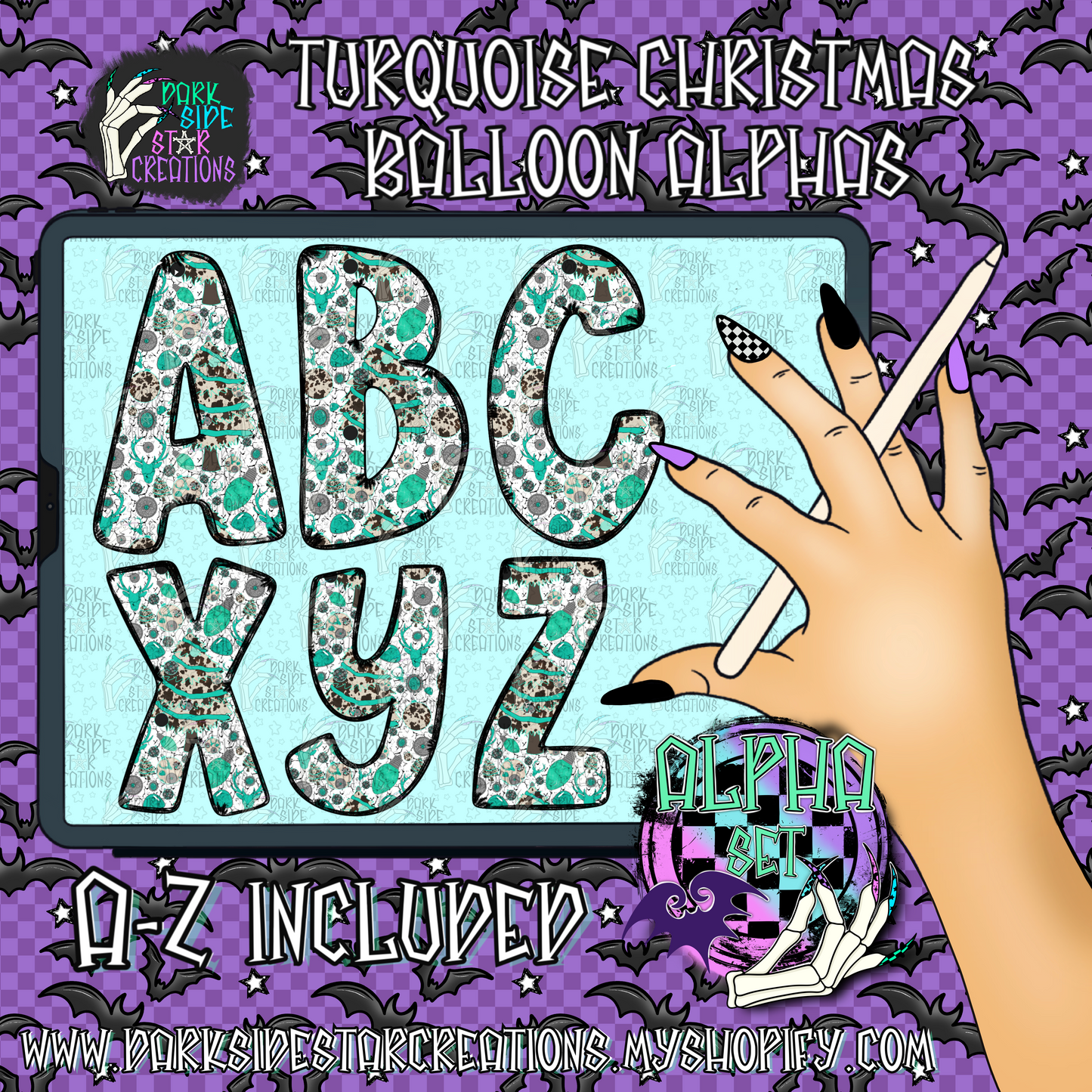 Turquoise Christmas Alpha Set | 300 DPI | Transparent PNG | Alpha Set | A-Z Included |(26 Included)