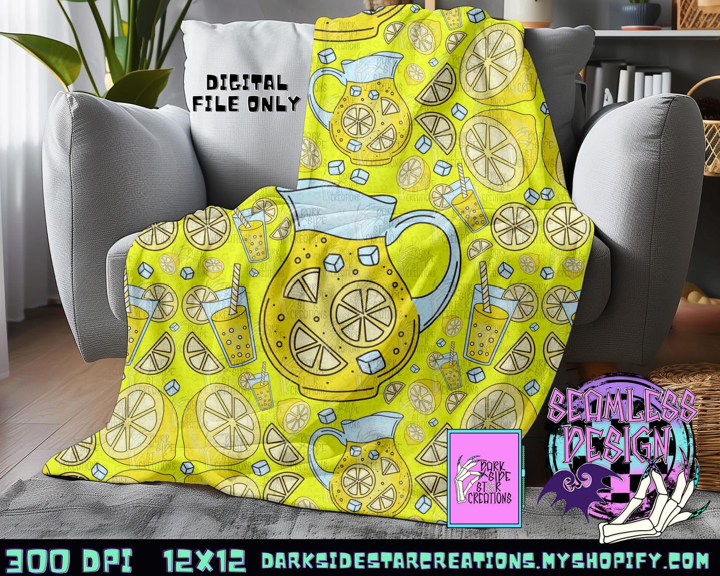 Lemonade Seamless Design PNG | 300 DPI | 12X12 | Seamless | PNG | Digital Files Only (1)