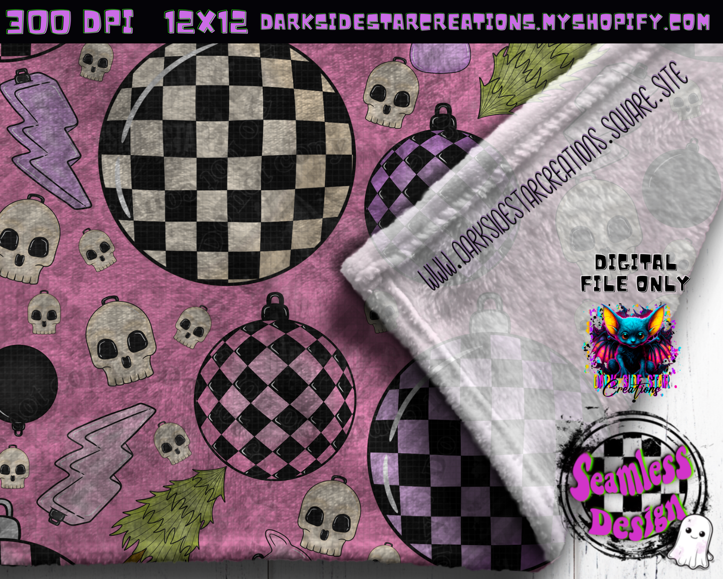 Emo Christmas Seamless Bubblegum Pink Designs PNG | 300 DPI | 12X12 | Seamless | PNG | Digital Files Only ( 3 Sizes Included)
