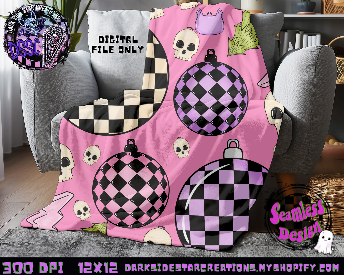 Emo Christmas Seamless Bubblegum Pink Designs PNG | 300 DPI | 12X12 | Seamless | PNG | Digital Files Only ( 3 Sizes Included)