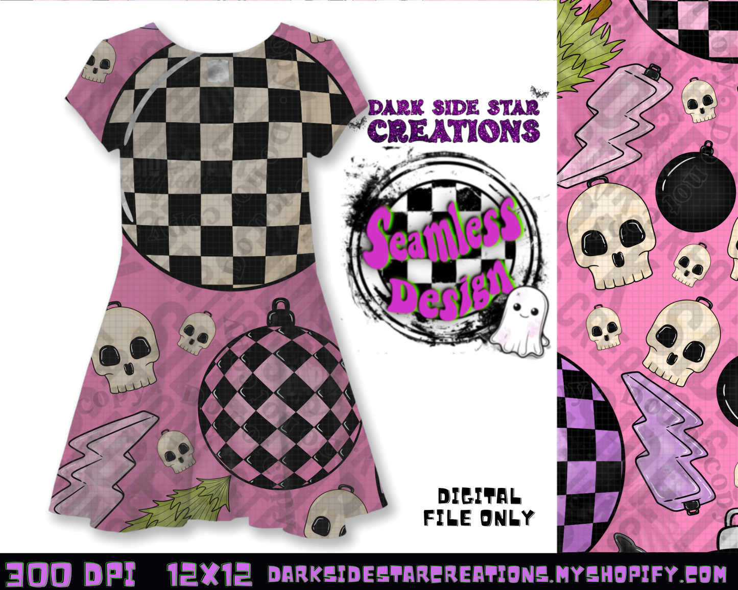 Emo Christmas Seamless Bubblegum Pink Designs PNG | 300 DPI | 12X12 | Seamless | PNG | Digital Files Only ( 3 Sizes Included)