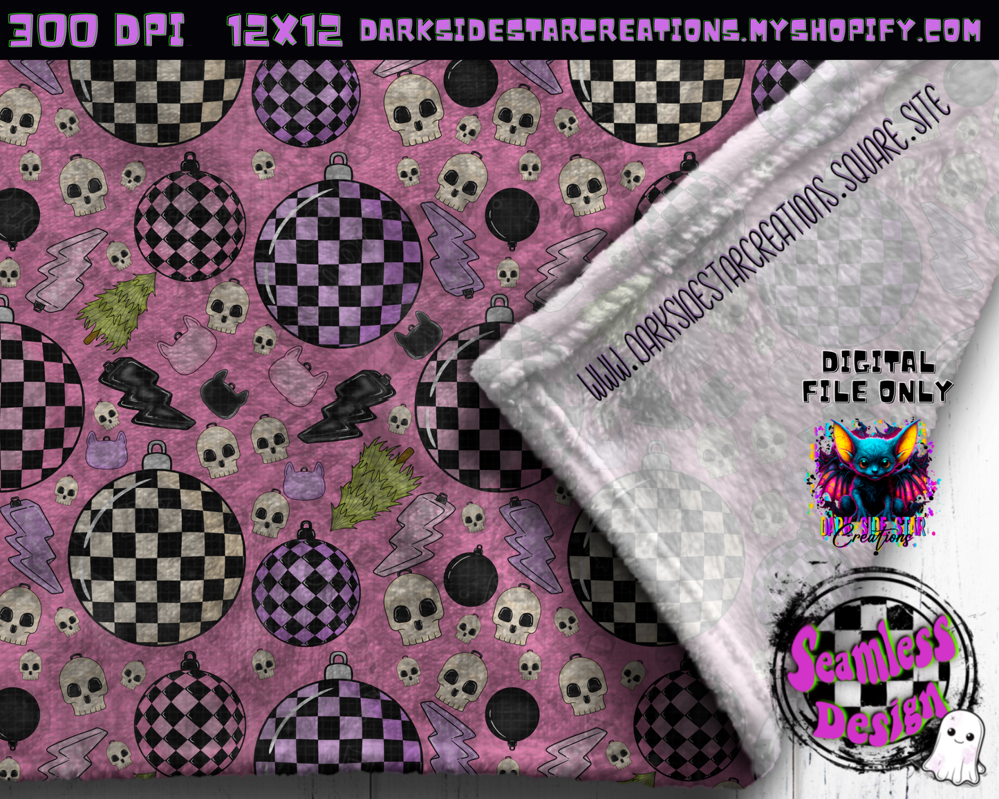 Emo Christmas Seamless Bubblegum Pink Designs PNG | 300 DPI | 12X12 | Seamless | PNG | Digital Files Only ( 3 Sizes Included)