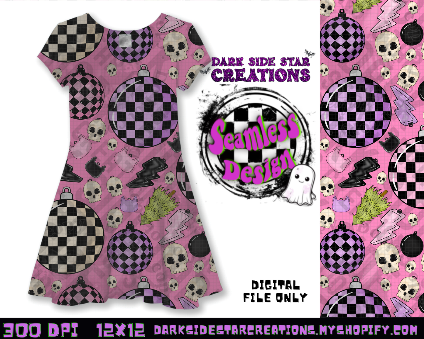 Emo Christmas Seamless Bubblegum Pink Designs PNG | 300 DPI | 12X12 | Seamless | PNG | Digital Files Only ( 3 Sizes Included)